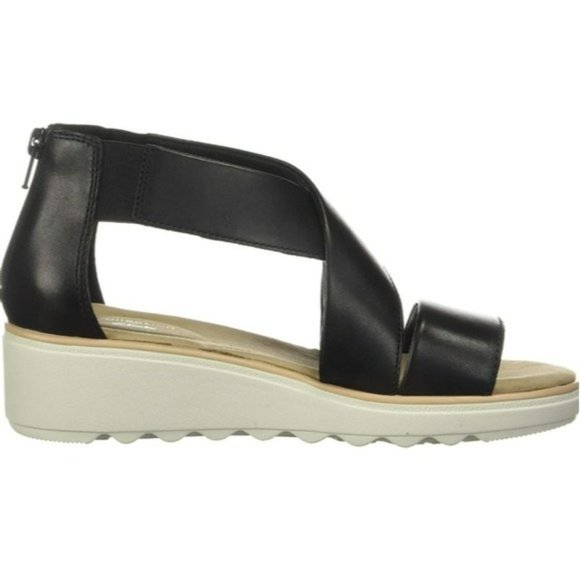 Clarks Jillian Rise Wedge Sandals Black Leather -6 - Picture 4 of 8